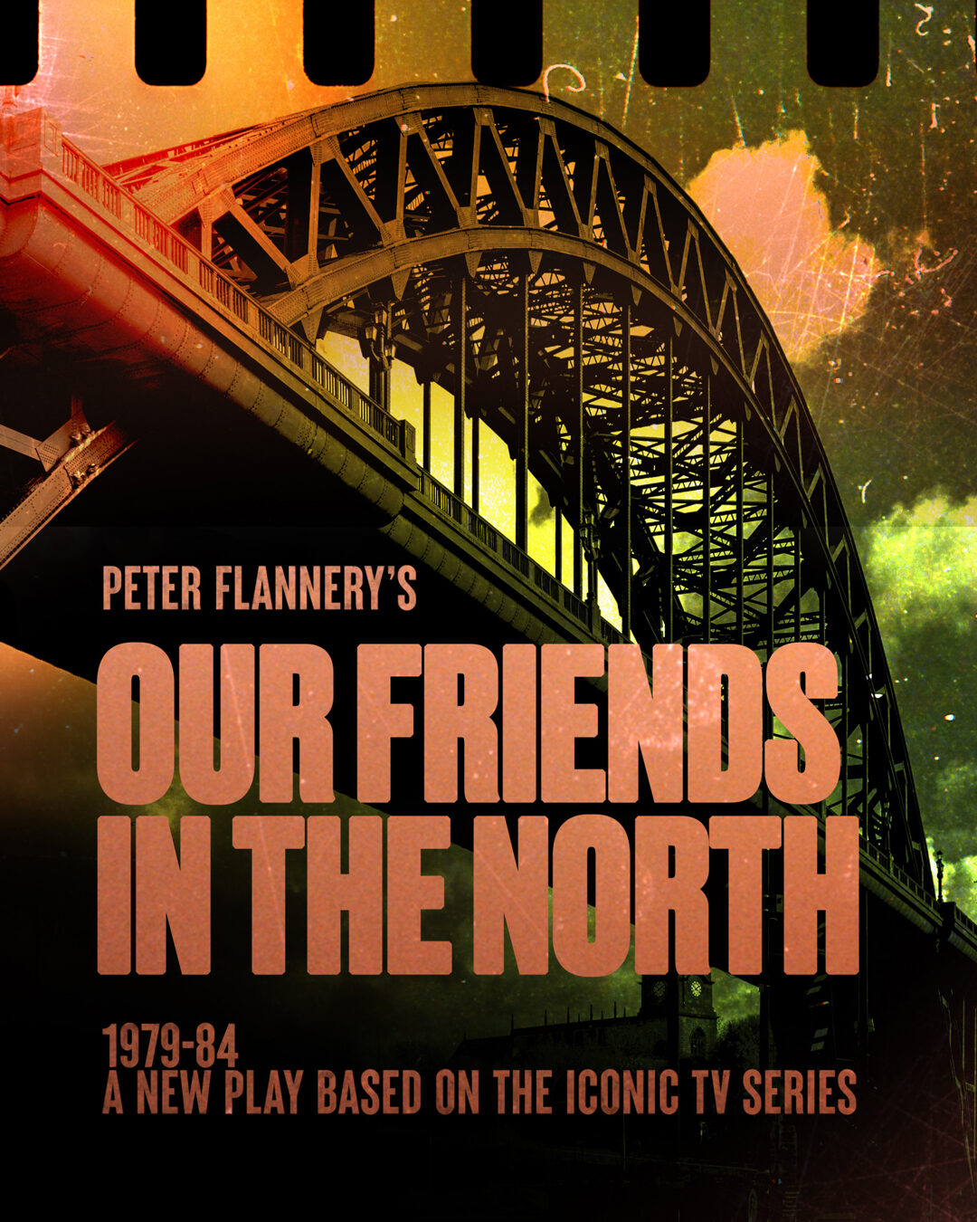 Our Friends in the North poster, the Tyne Bridge in burnt orange