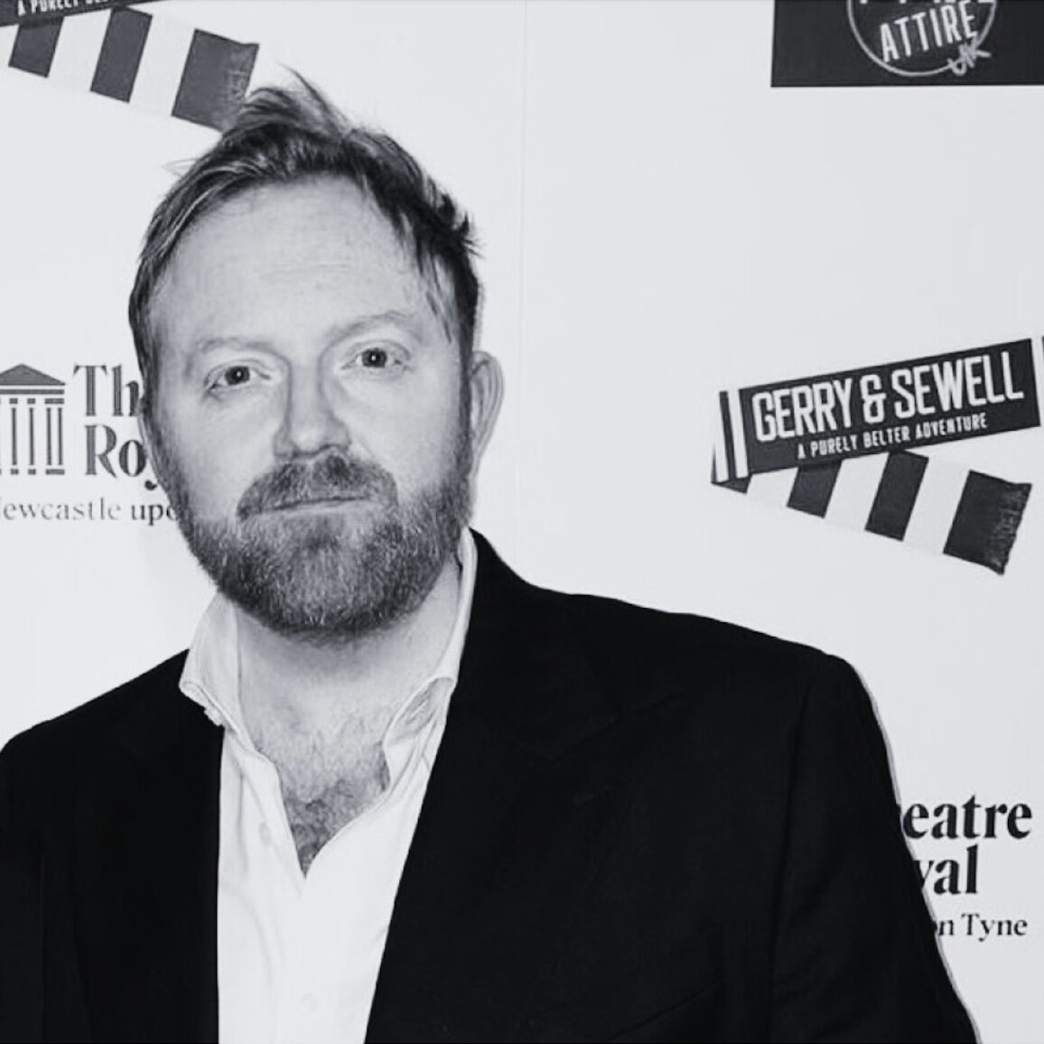 Oliver Dowling on a press-night step and repeat